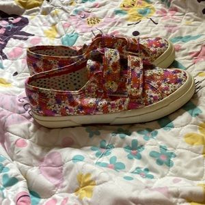 Superga bunnies and flowers Velcro closure with polka dot insoles size 5